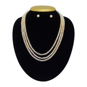 Elegantly crafted 18 Inches long three-layer multi-colour semi-round pearl necklace