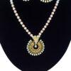 Well crafted white round pearls with SP ruby roundels and a captivating faux pearl pendant with red enamel - close up
