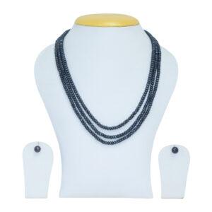 Breathtaking triple-layer 20 inches black 4mm semi-round pearl necklace with a blue tinge