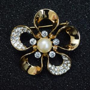 Radiant Rose Gold Floral Brooch With Pearl & Zircons