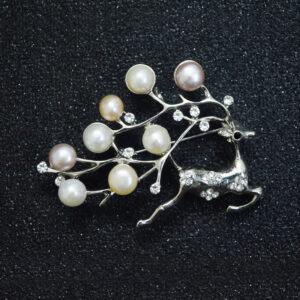 Dreamy Reindeer Brooch With Multicoloured Pearls And Zircons