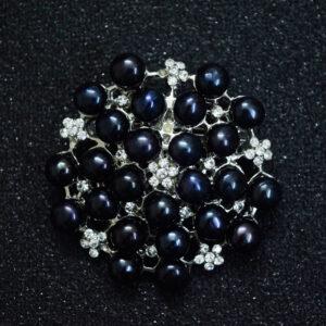 Starry Black Pearl Round Brooch With American Diamonds
