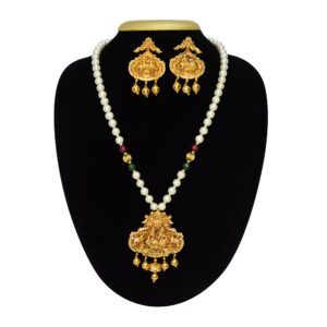 Luxe Round White Pearls Mala With Radha Krishna Pendant