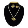 3mm white semi-round pearl necklace with reversible Kundan fish pendant with green and red stones - side b