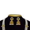 Splendidly crafted triple line white semi-round pearl haar with a grand peacock kemp pendant - earrings