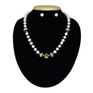 Ravishing Round White Pearl Necklace With Jadau Dholak Beads