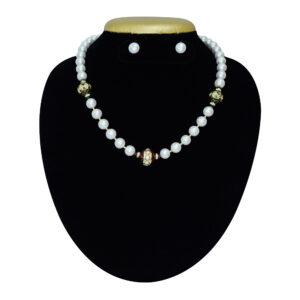 Ravishing Round White Pearl Necklace With Pearl Studded Dholak Beads