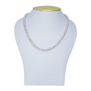 A well-crafted elegant lavender round pearl necklace with zircon studded silver finish spacers