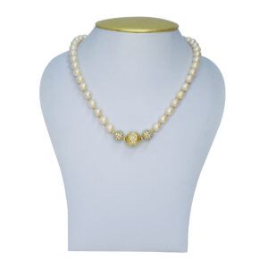 Pretty Round Peach Pearl Necklace With AD Studded Dholak Beads