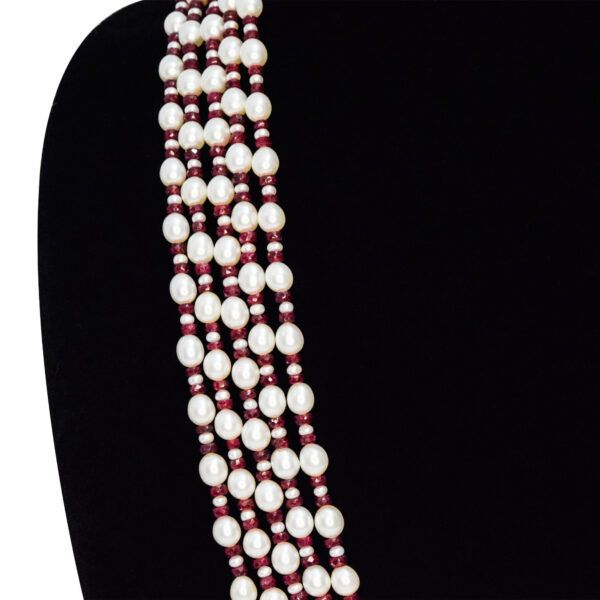 Luxe Multi-line Oval Pearls Mala With maroon onyx beads & 2mm Seed Pearls -2