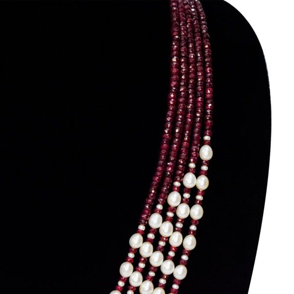 Luxe Multi-line Oval Pearls Mala With maroon onyx beads & 2mm Seed Pearls -3