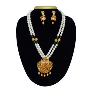 Marvellous Two-row White Pearls Mala With Lord Ganesha Pendant