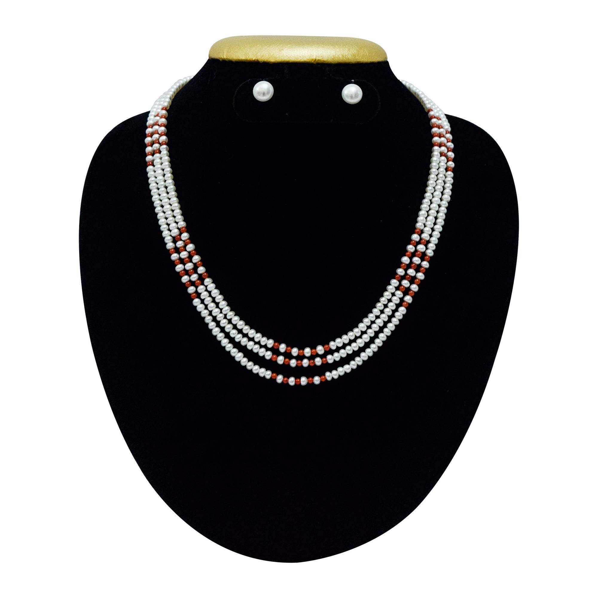 Semi-round White Pearls And Coral Beads 