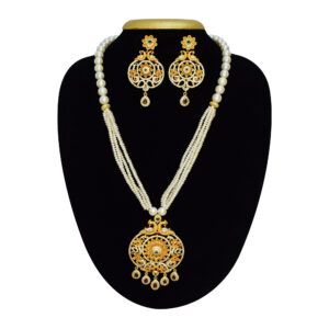 Magnificent Multi-Row White Pearls Mala With Ornate Peacock Pendant