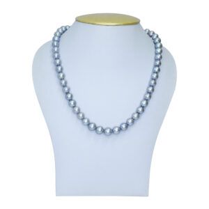 Wondrous single line 20inch long necklace featuring 10mm stunning grey round pearls