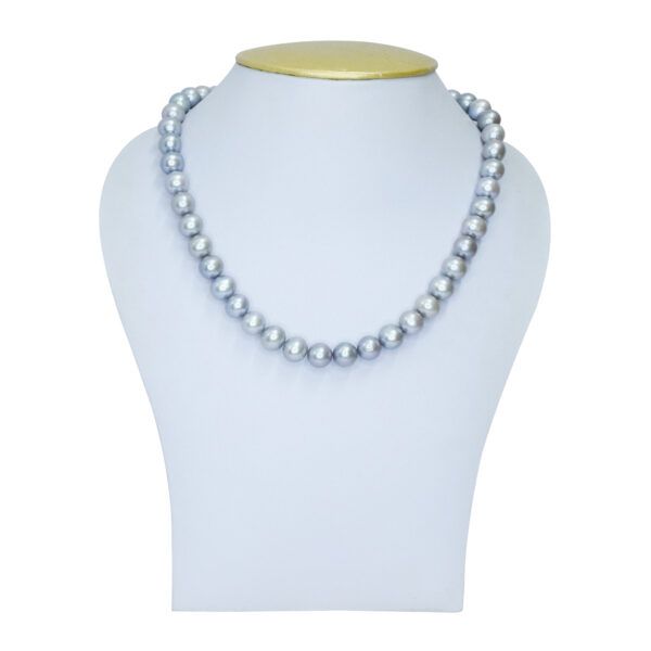 Well-crafted single line 17 Inches long necklace featuring 10mm stunning grey round pearls