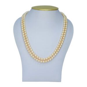 Splendidly crafted 20 Inch long two-layer radiant peach freshwater pearl necklace