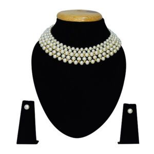 Elite Graduated White Pearl Choker With Golden Beads