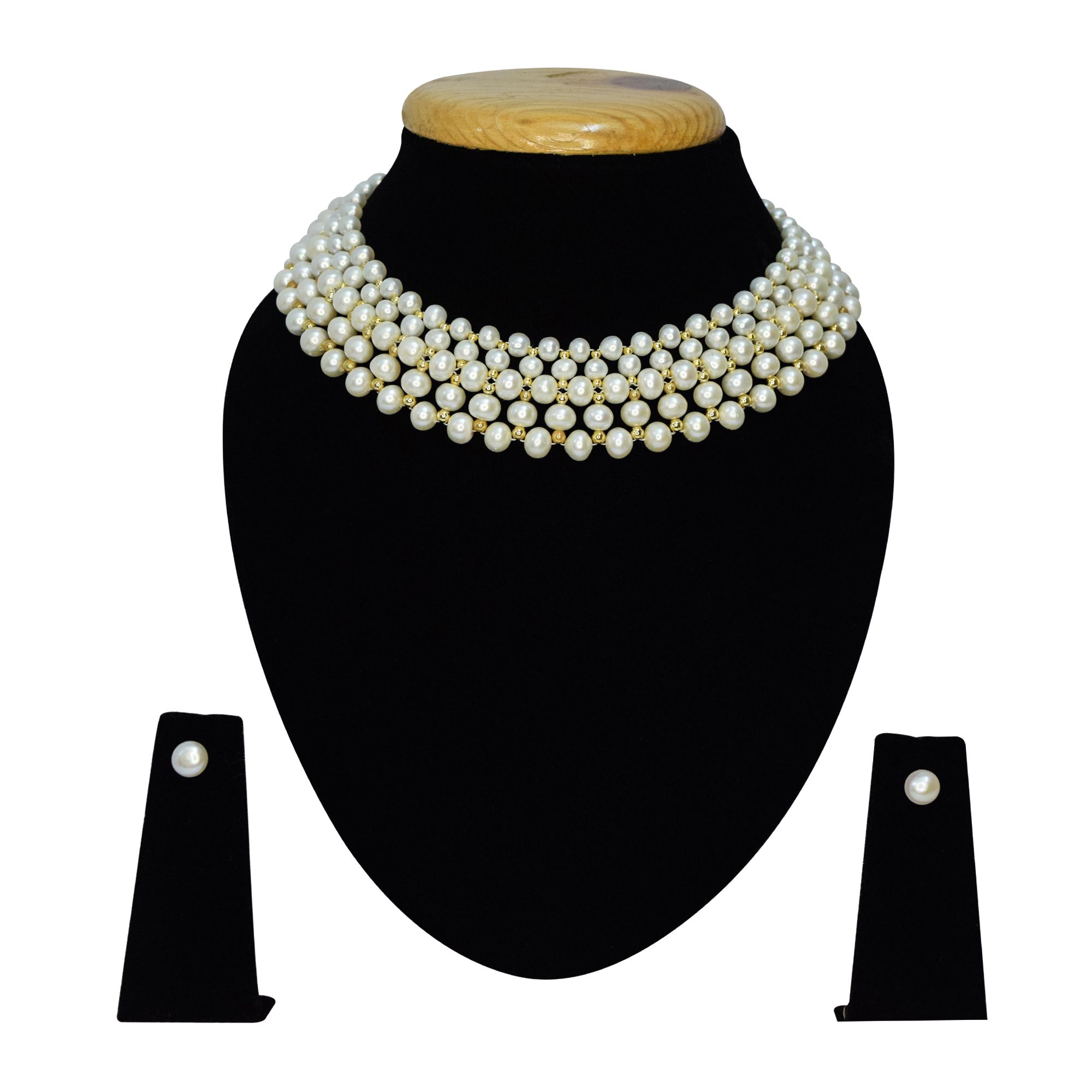 White pearl beaded choker necklace earrings at ₹1750 | Azilaa