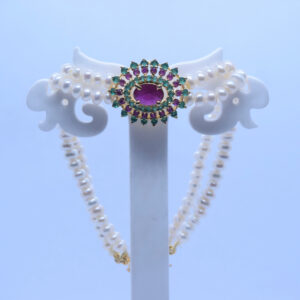 Mesmerising White Pearls Bracelet With SP Emeralds & Rubies Clasp