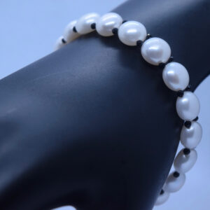 Classy White Button Pearls Bracelet With Black CZ Crystals