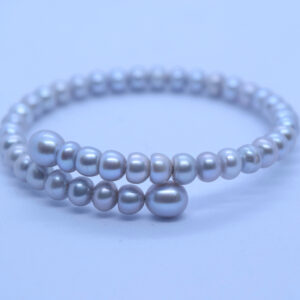 Sparkling Semi-round Silver Grey Pearls Expandable Bracelet