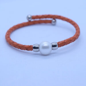 Fun Orange Faux-leather & White Pearl Bracelet