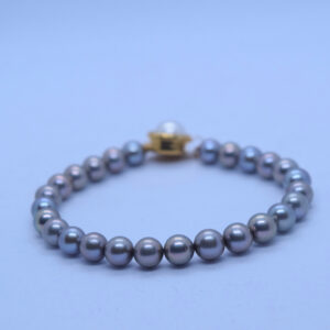 Rare 5mm Grey Round Pearl Bracelet With Brown Tinge
