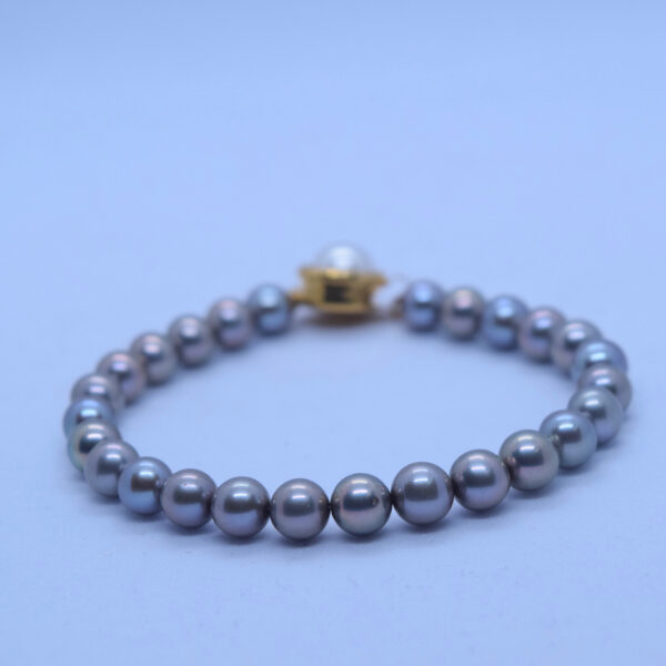 Rare 5mm Grey Round Pearl Bracelet With Brown Tinge