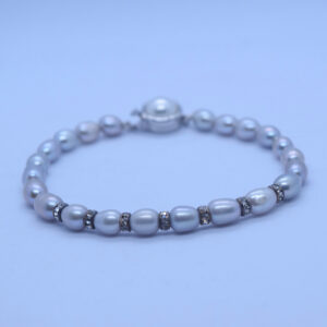 Subtle 5mm Grey Oval Pearl Bracelet With CZ Spacers