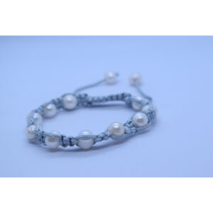 Artistic Grey Macrame Bracelet With White Pearls