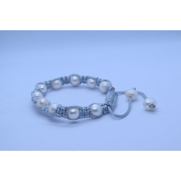 Artistic Grey Macrame Bracelet With White Pearls 1