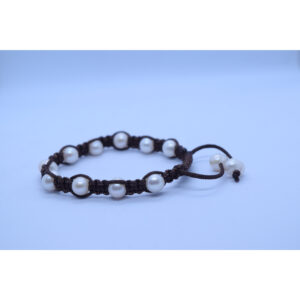 Brown Macrame Surfer Bracelet With Real Pearls