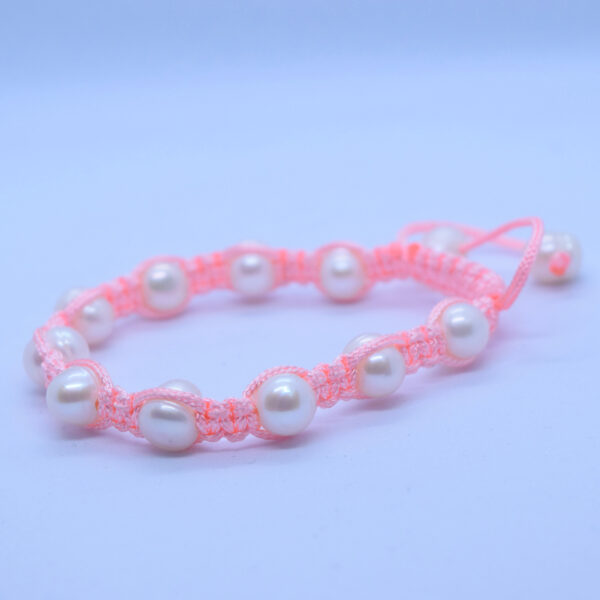 Peach Macrame Surfer Bracelet With Real Pearls1