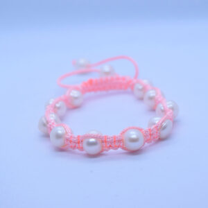 Peach Macrame Surfer Bracelet With Real Pearls