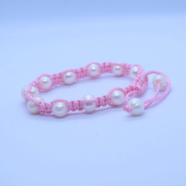 Delightful Pink Macrame Bracelet With White Pearls1