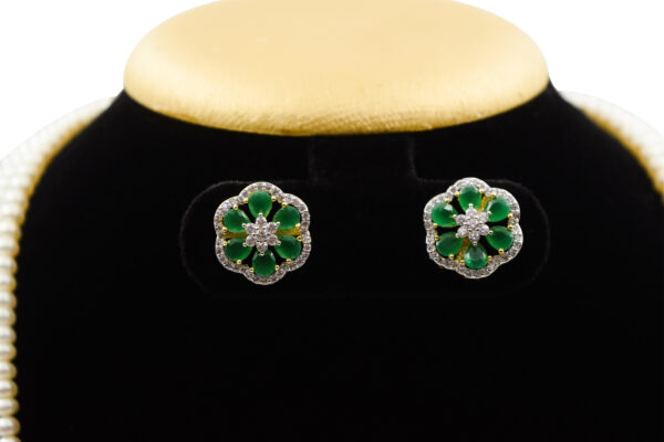 Luxurious Pearls Haar With CZ & SP Emeralds Floral Side Pendants-earrings
