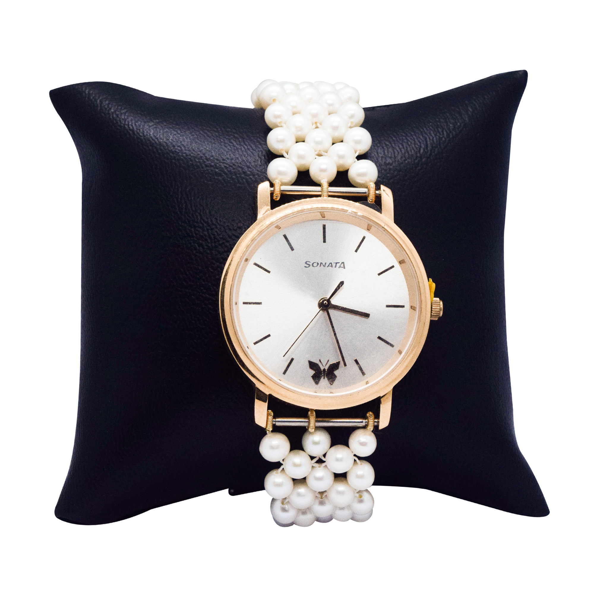Evergreen Mesh Pattern White Pearls Watch With Sonata Dial Pure