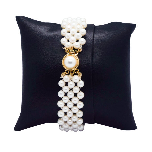 Classy Mesh Pattern White Pearls Watch With Sonata Dial -clasp