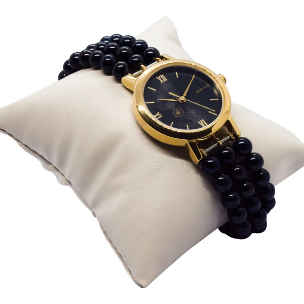 Bold Triple Line Black Pearls Watch With Round Sonata Dial2