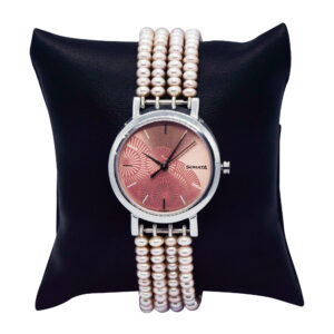 Sparkling Multi-Line Pink Pearls Bracelet With Round Sonata Dial