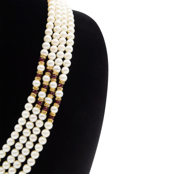 Fabulous 4 Rows Pearl Necklace With CZ Flower Pendant 1