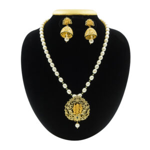 Glorious White Pearls Mala With Divine Ram Darbar Pendant