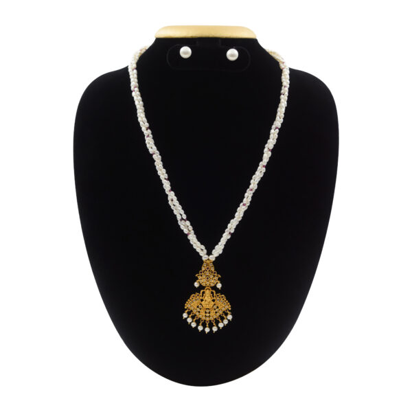 Beautiful White Rice Pearls Mala With Traditional Lakshmi Pendant