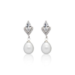 Delicate CZ Studs With Oval White Pearl Drops