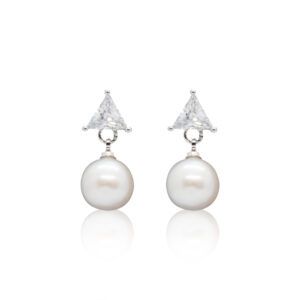 Trendy Geometric CZ Studs With White Button Pearl Drops