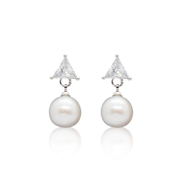 Trendy Geometric CZ Studs With White Button Pearl Drops