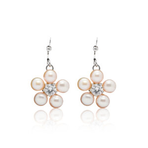 Subtle Hook Earring With Peach Button Pearls & AD