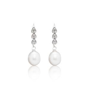 Classy Hook Earrings Featuring White Oval Pearls & CZ