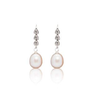 Pretty Hook Earrings Featuring Peach Oval Pearls & CZ